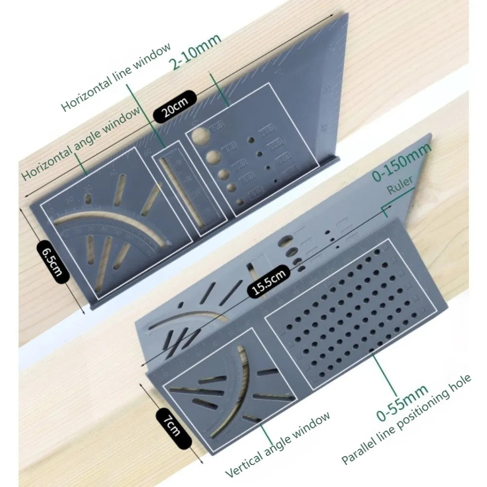 Plastic Woodworking 3D Angle Ruler Woodcraft Scriber T-Type Multifunctional 90 Degree Ruler Angle