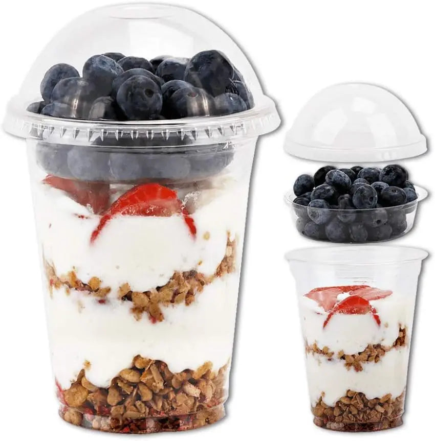 12 oz Clear Plastic Parfait Cups with Insert 3.25oz & Dome Lids No Hole  (20 Sets) Yogurt Fruit Parfait Cups Take Away Breakfast