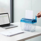 Portable Mini Manual Paper Shredder With Hand Crank Clear Waste Bin For Home Office Use