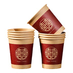 50pcs, Disposable Xi Character Cup, Bridal Party Wedding Paper Cup, Red Xi Character Paper Cup, Wedding Tea Ceremony Paper Cup