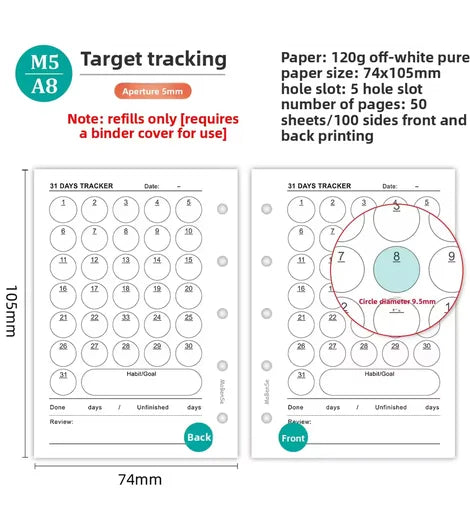 M5 20 Sheet Triple Fold Colorful Loose Leaf Notebook Refill Spiral Binder Inner Page Weekly Monthly To Do Line Grid Inside Paper