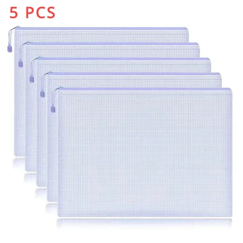 5 PCS A4 A5 A6 Mesh Zipper Pouch Document Bag Waterproof Zip File Folder Storage Bags A4 A5 A6 Office School Supplies Stationery