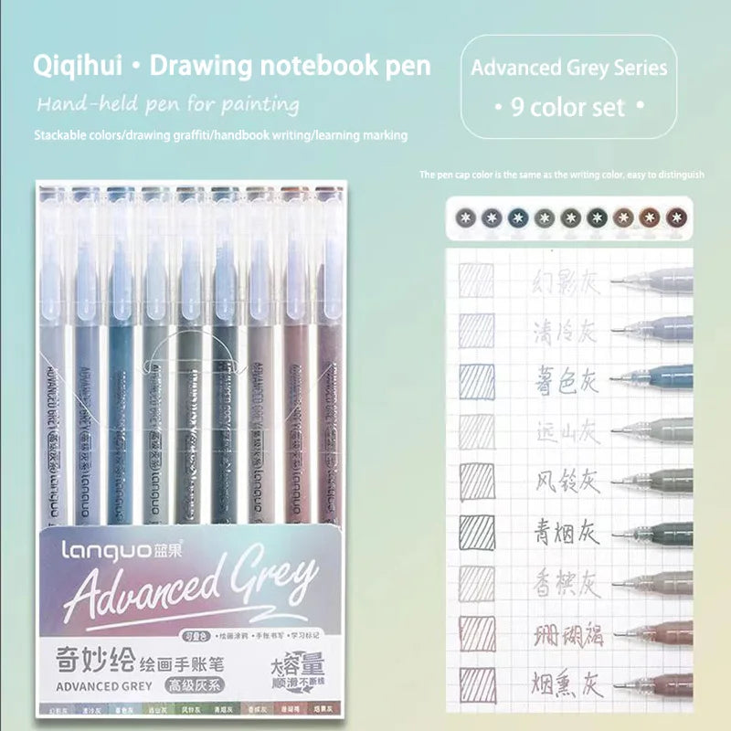Languo 207/180/27/9 colors Multi-Color Handbook Pen 0.5mm Morandi Color Gel Pen Student Writing Painting Drawing Marker Pens Set