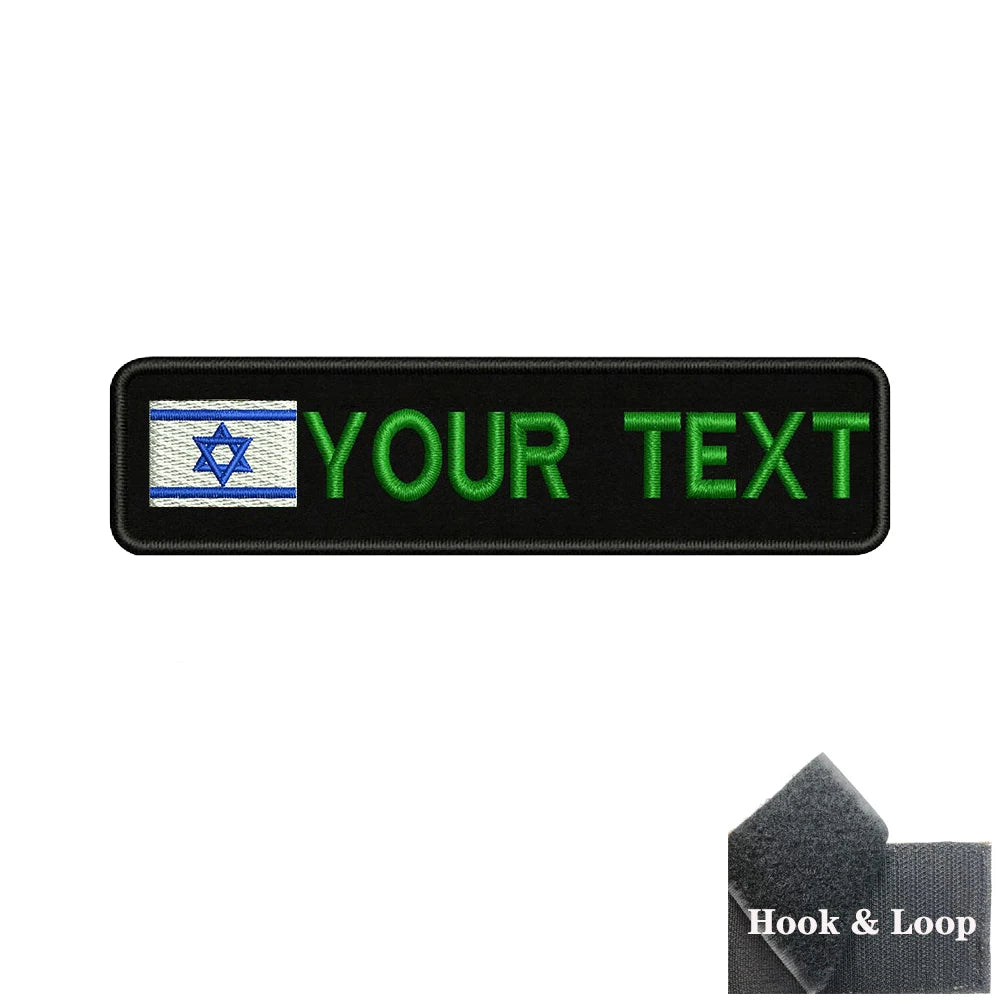 1PC 10cmx2.5cm Israel Flag Custom Personalized Name number Patch Stripes Badge tags Armband Iron On Or Hook Loop embroidered