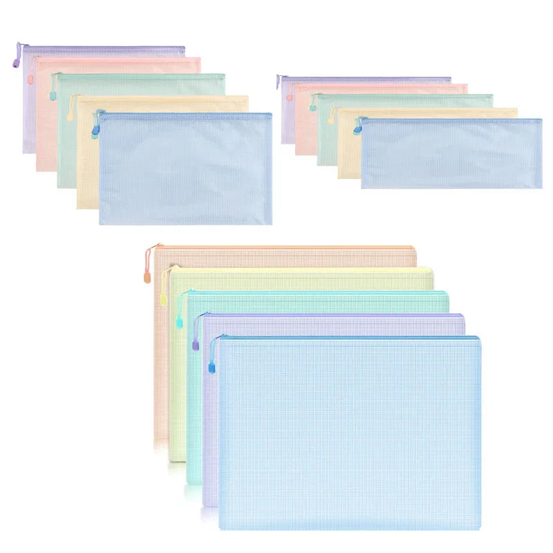 5 PCS A4 A5 A6 Mesh Zipper Pouch Document Bag Waterproof Zip File Folder Storage Bags A4 A5 A6 Office School Supplies Stationery
