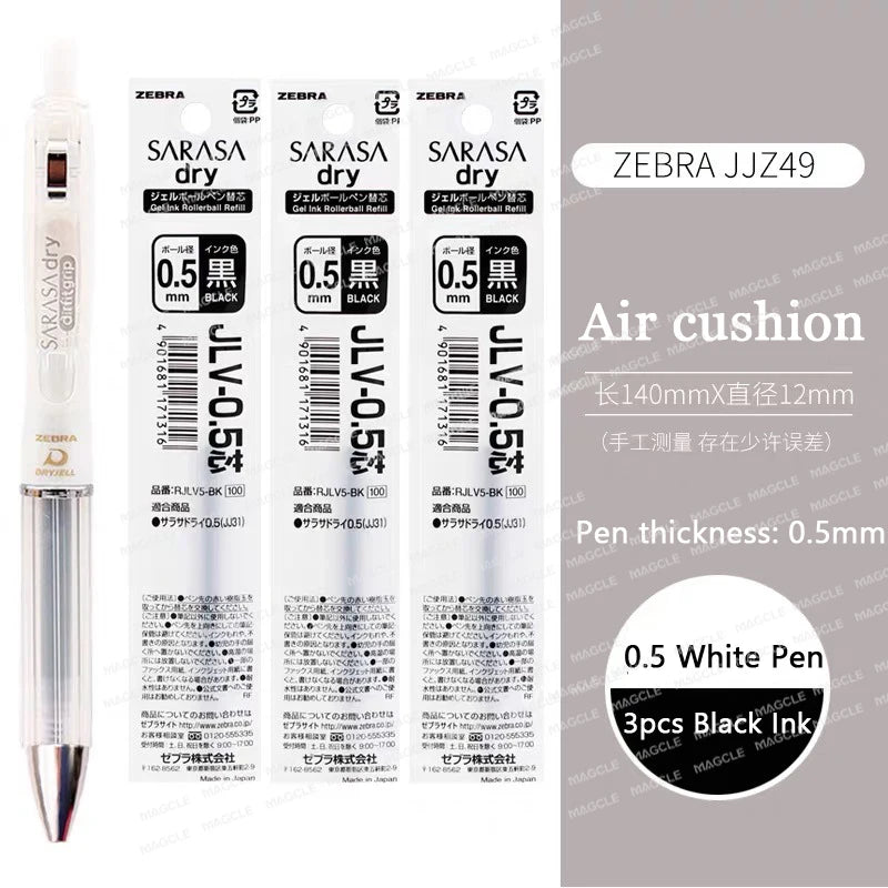 ZEBRA SARASA Dry airfitgrip Gel Pen 0.5/0.4mm Black Core Quick-Drying Smooth Writing Stylos boligrafo gel Stationery for school