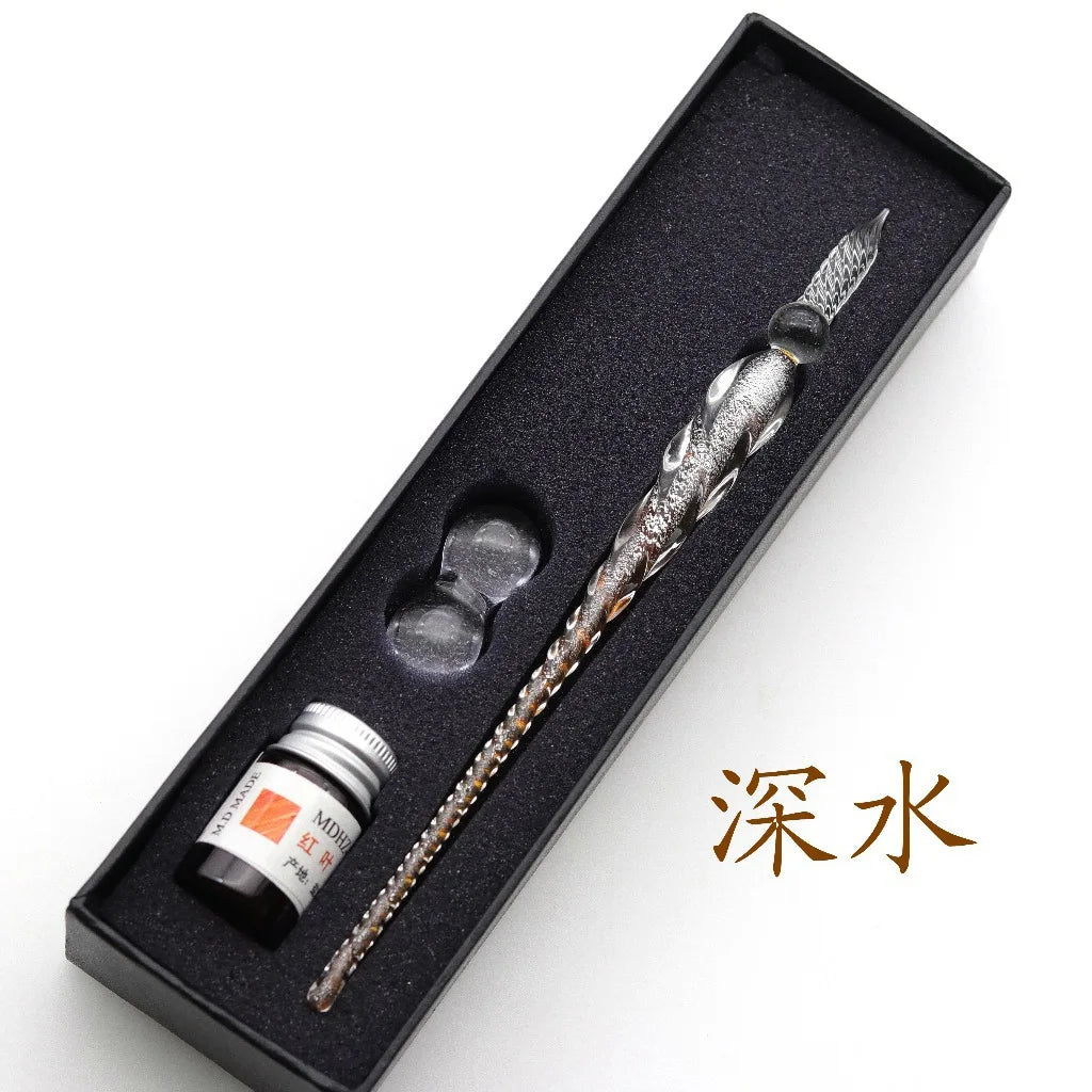 Crystal Glass Dipping Pen Gift Box Colorful Gold Powder Ink Signature Pen Set Creative Stationery Gifts For Friends Classmates