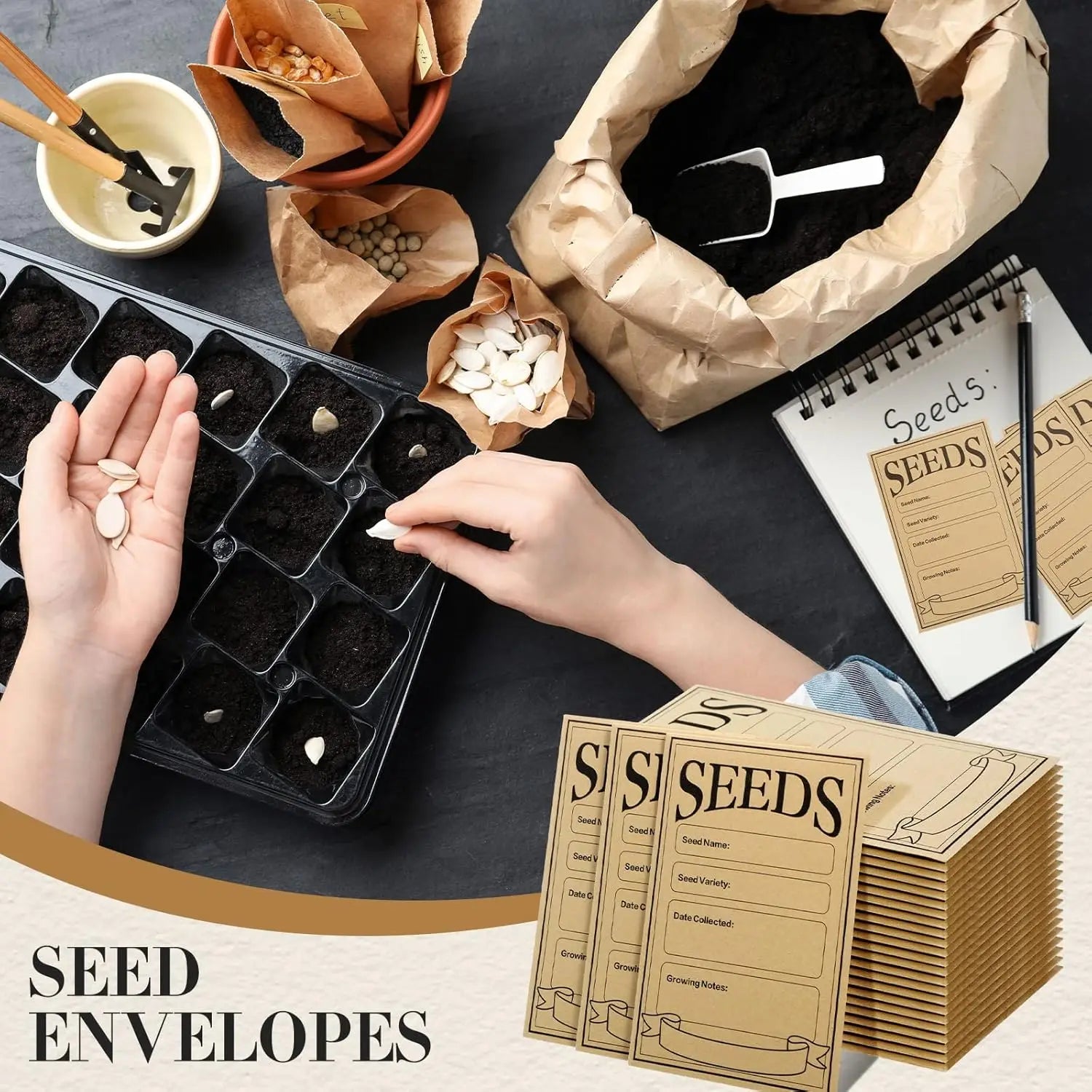 50/100/150 Pcs Seed Envelopes Resealable Seed Packets 3.15 X 4.72 Inch Secure Tiny Seal Saving Envelopes (Brown) For Gardening