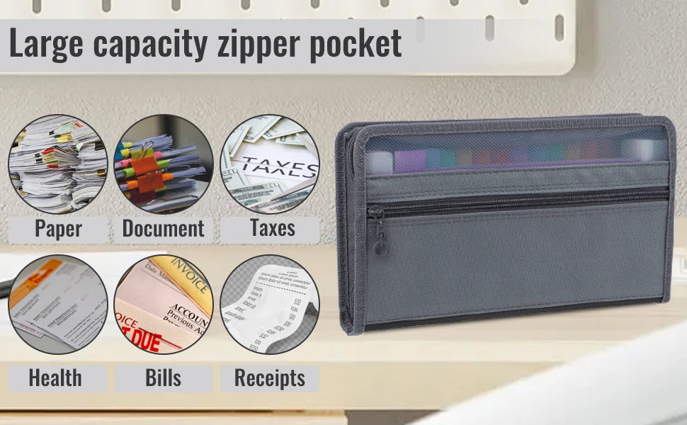 Small Accordion A6 File Organizer with Safe Zipper, 13 Pocket Expanding File Folder with Front Pencil Pouch