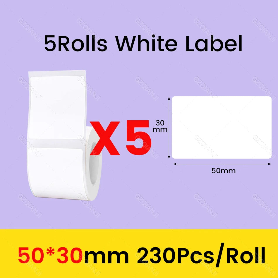 3/5/10 Rolls NiiMbot B21 B1 Label Printer Paper Roll Waterproof Anti-Oil Tear-Resistant Price Tag Pure White Sticker Papers