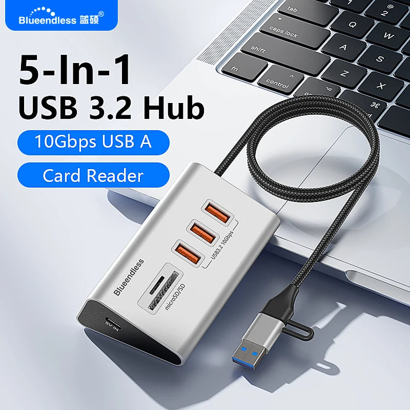 Blueendless Aluminium 10Gbps USB3.2 Gen2 4/10port HUB Docking Station USB-C USB-A Type C Splitter Adapter for PC Laptop macbook