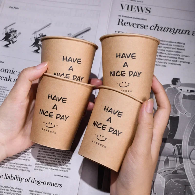 50PCS 250ml Disposable Biodegradable Paper Cup Tasting Cup Coffee Tea Milk Cup Party Supplies Drinking Tool BirthdayTableware