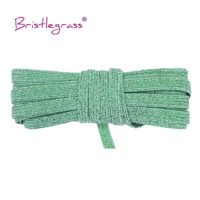 BRISTLEGRASS 2 5 10 Yard 1/4" 6mm Flat Skinny Elastic Cord Glitter Latex Rubber Band Rope Notebook Earloop Dress DIY Sewing Trim