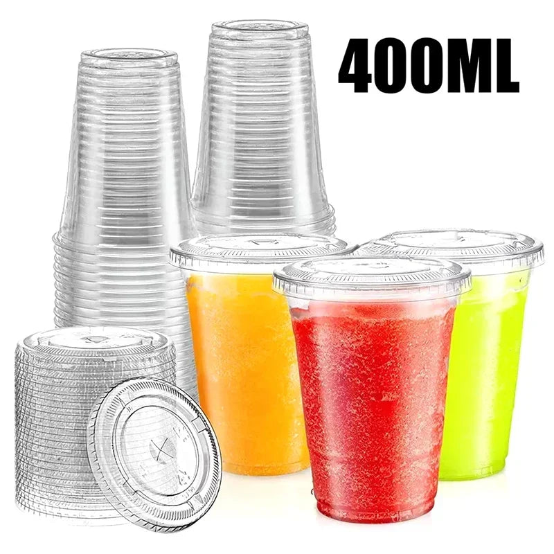 Clear Plastic Beverage Cup with Lids Disposable Cold Drink Containers for Milk Tea Juice Iced Coffee Ice Cream Dessert Party Use