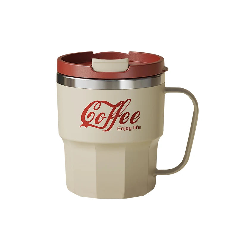 400ml Double Wall Insulated Coffee Mug 304 Stainless Steel Coffee Cup With Lid And Handle Reusable Water Cup