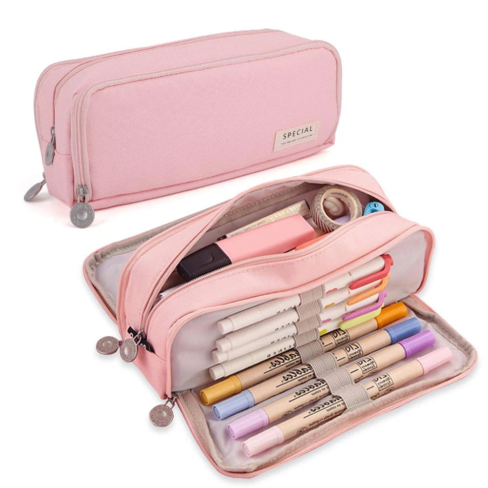 Large Capacity Pencil Case 3 Compartment Multifunctional Pen Bag for Girls Boy School Student Office Stationery Organizer