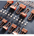 72Pcs Color Binder Clips Paper Clips Push Pin Set Rose Gold Push Pins Cute Stationery for Office Accessories School Supplies