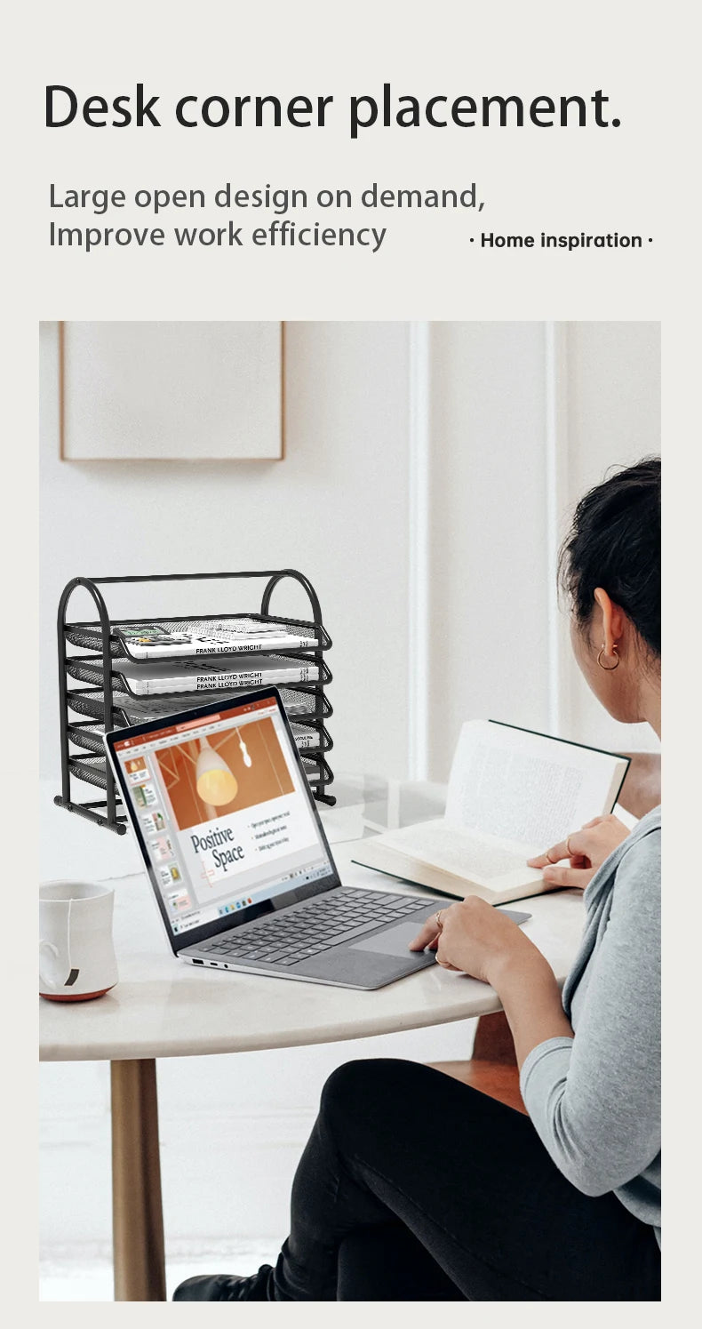 Sliding Paper Tray Organizer Metal Mesh Desktop File Storage Rack Document Letter Holder for Office Home School Classroom