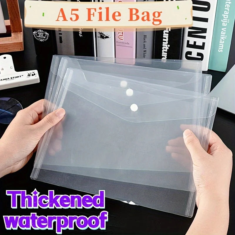 A5 Folder Bag Transparent Plastic Water Resistant File Holder File Paper Office Supplies Documents Protectors