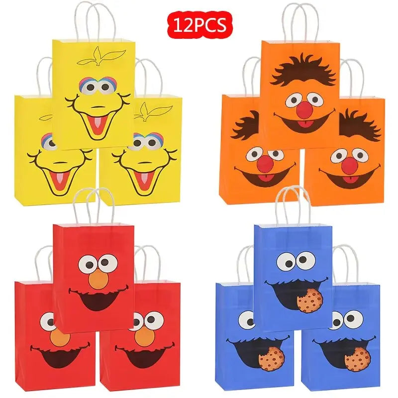 Cartoon SEsame-Streets Birthday Party Set Supplies Kids Disposable Tableware Balloon Cake Topper Banner Plates Decoration