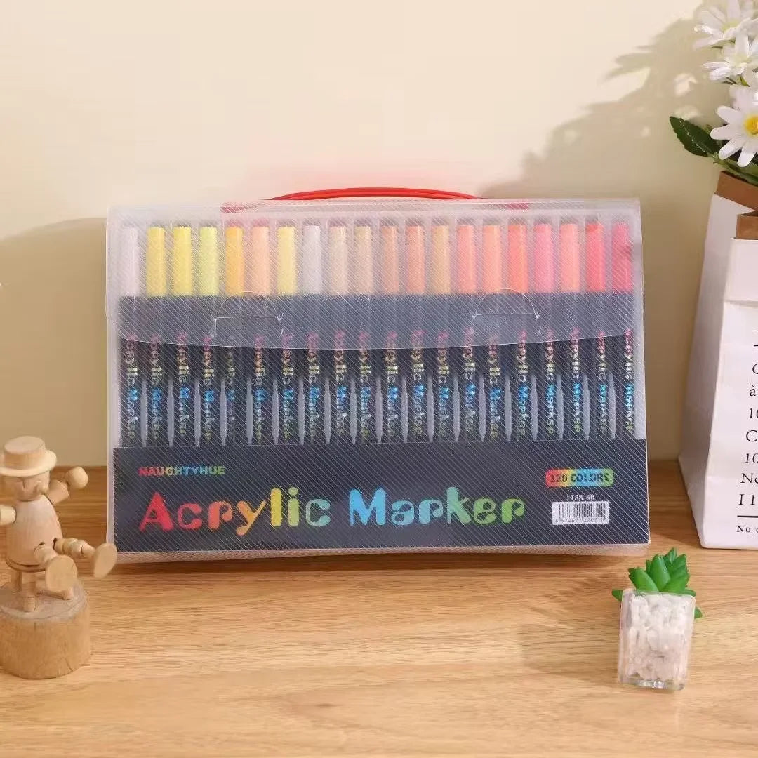 Professional Art Use 24-120Colors Acrylic Paint Markers, Dual-Tip Fine and Brush Tip Pens, Suitable for Stone, Wood, Calligraphy