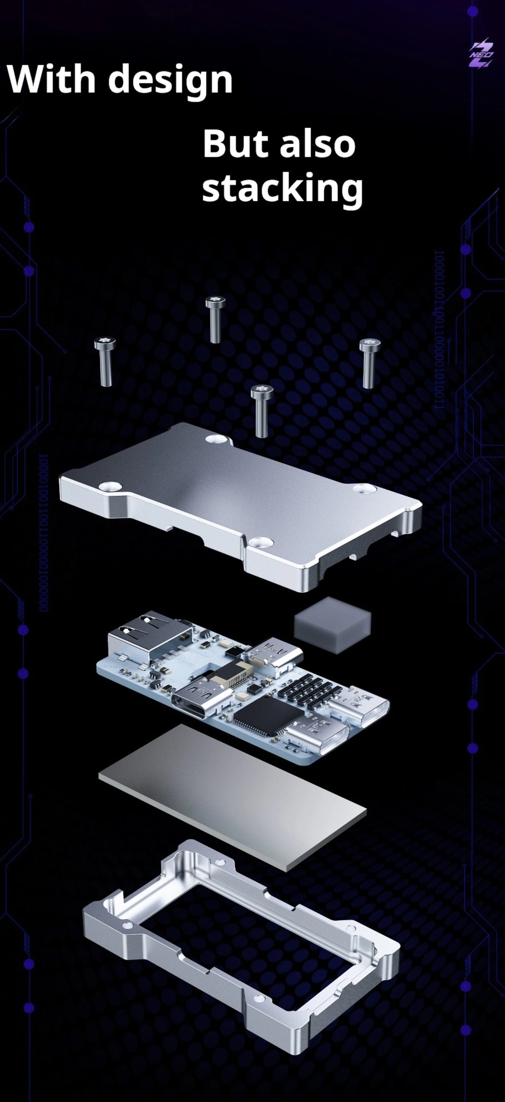 HMLAB ZNEO Gaming USB Hub - 2-to-3 Port, 8K Hz Speed, Independent Power & Built-in Screen, Stylish Gaming Desk Essential - HEMU