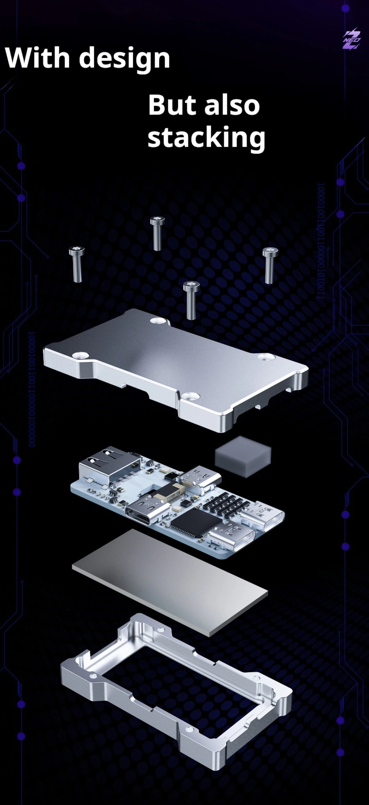 HMLAB ZNEO Gaming USB Hub - 2-to-3 Port, 8K Hz Speed, Independent Power & Built-in Screen, Stylish Gaming Desk Essential - HEMU
