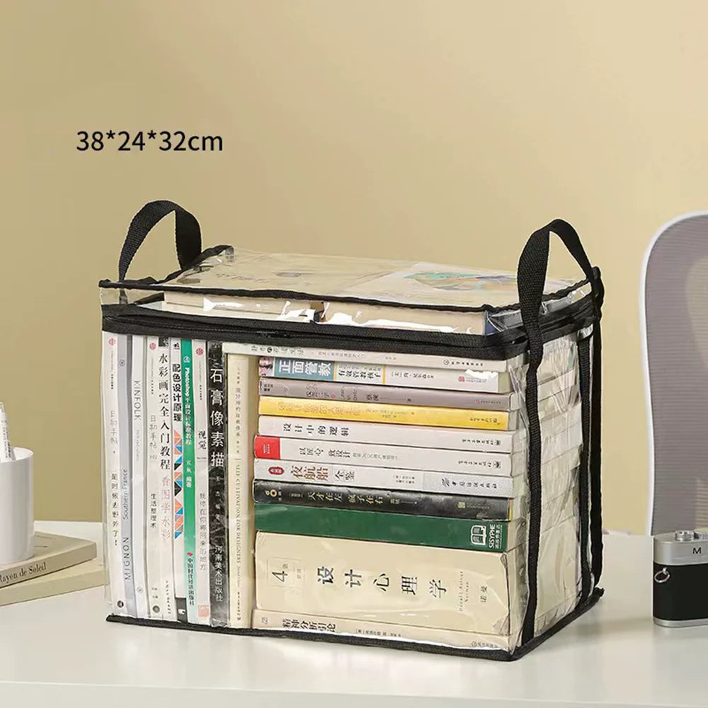 Foldable Transparent Storage Organizer Box Collapsible with Handle for Books Toys Office Supplies Dorm Classroom Home