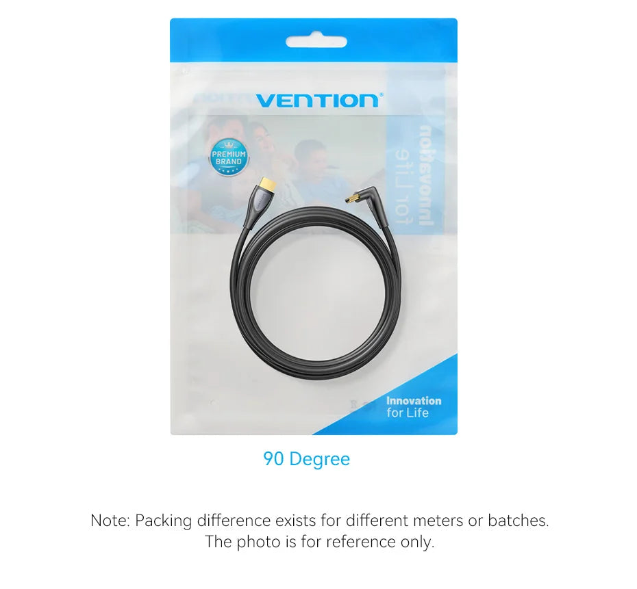 Vention 90° Angled HDMI 2.0 Cable 4K60Hz Ultra HD High-Speed Cord for Xiaomi TV Monitor Laptop PS5 Xbox PC HDR Video HDMI Cable