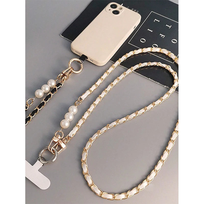 Mobile Phone Lanyard Women's Long Neck and Shoulder Strap Phone Case Universal Lanyard Long DYM Crossbody Pearl Pickup Chain