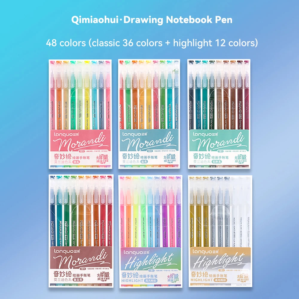 105Color Hand Account Gel Pen Languo Morandi Retro Pen Large-Capacity Color Handbook Pen For Student Painting Graffiti Writting