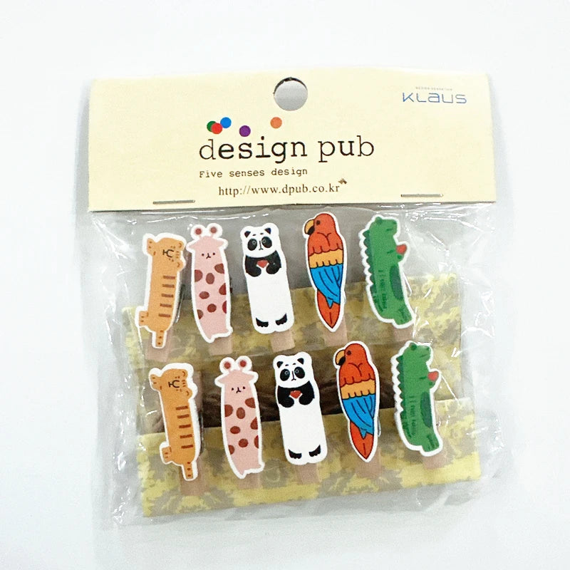 10 Pcs/Lot Creative Cartoon Animal Wooden Clip With Hemp Rope Photo Paper Clothespin Craft Clips Party Decoration Clip