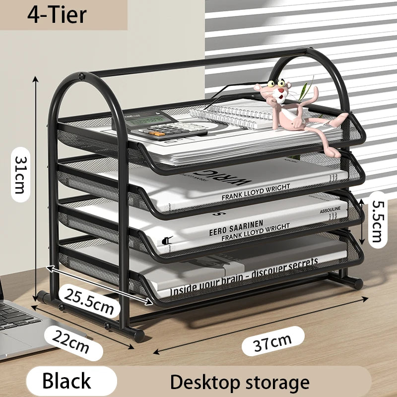 Sliding Paper Tray Organizer Metal Mesh Desktop File Storage Rack Document Letter Holder for Office Home School Classroom