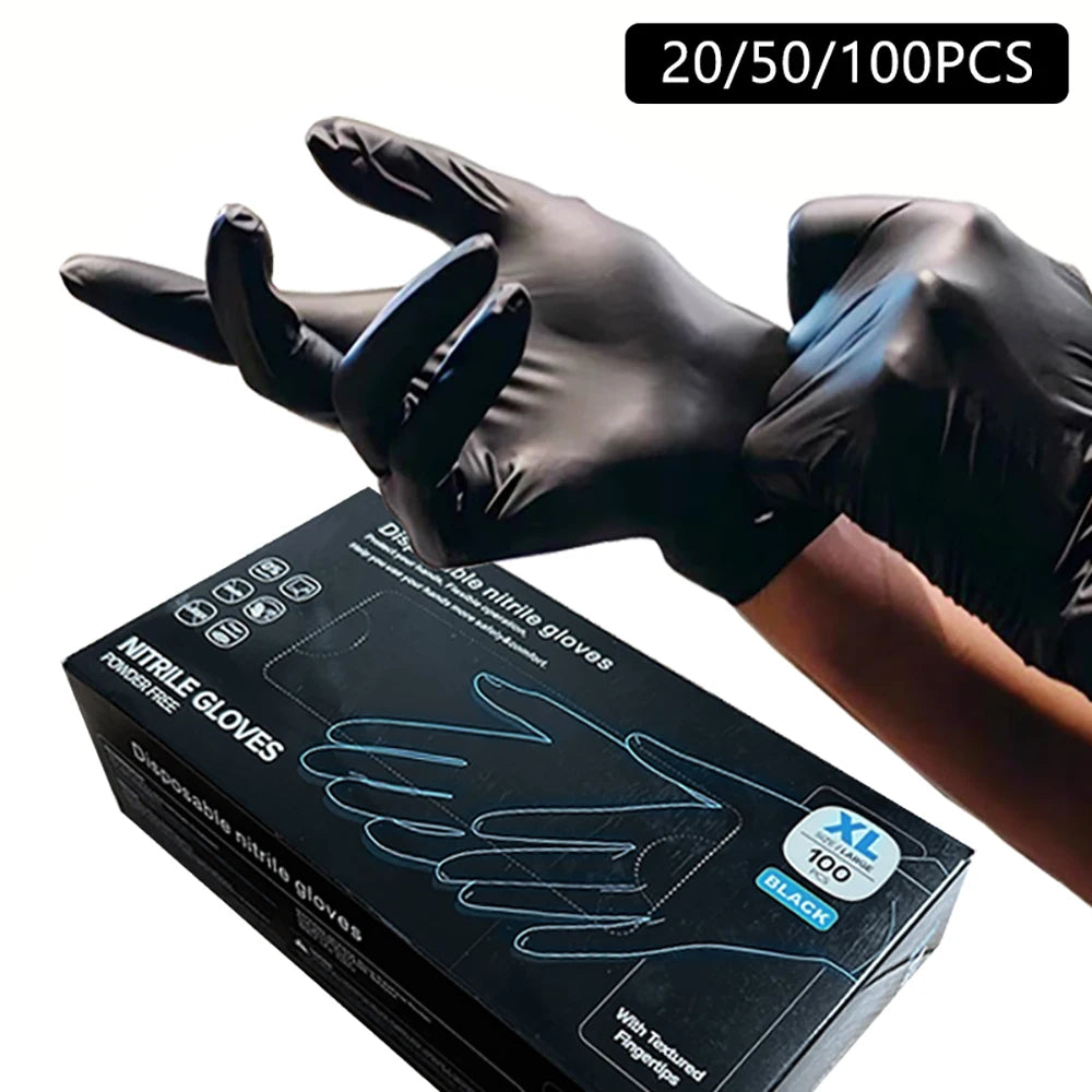 100/50/20PCS Black Nitrile Gloves Latex & Powder Free for Tattooing Manicures Salon Cleaning Disposable Food Working Latex Glove