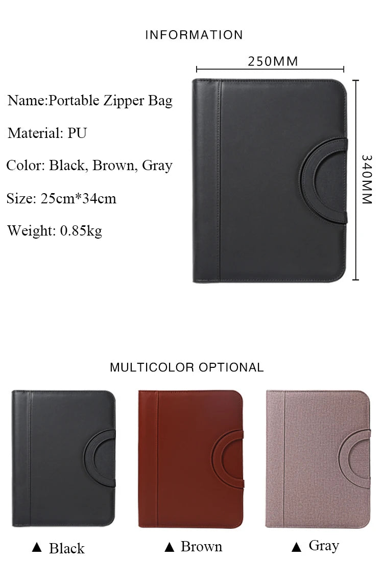 A4 Portable File Folder with Calculator Binder Organizer Manager Office Document Pad Briefcase PU Leather Padfolio Bag Customize