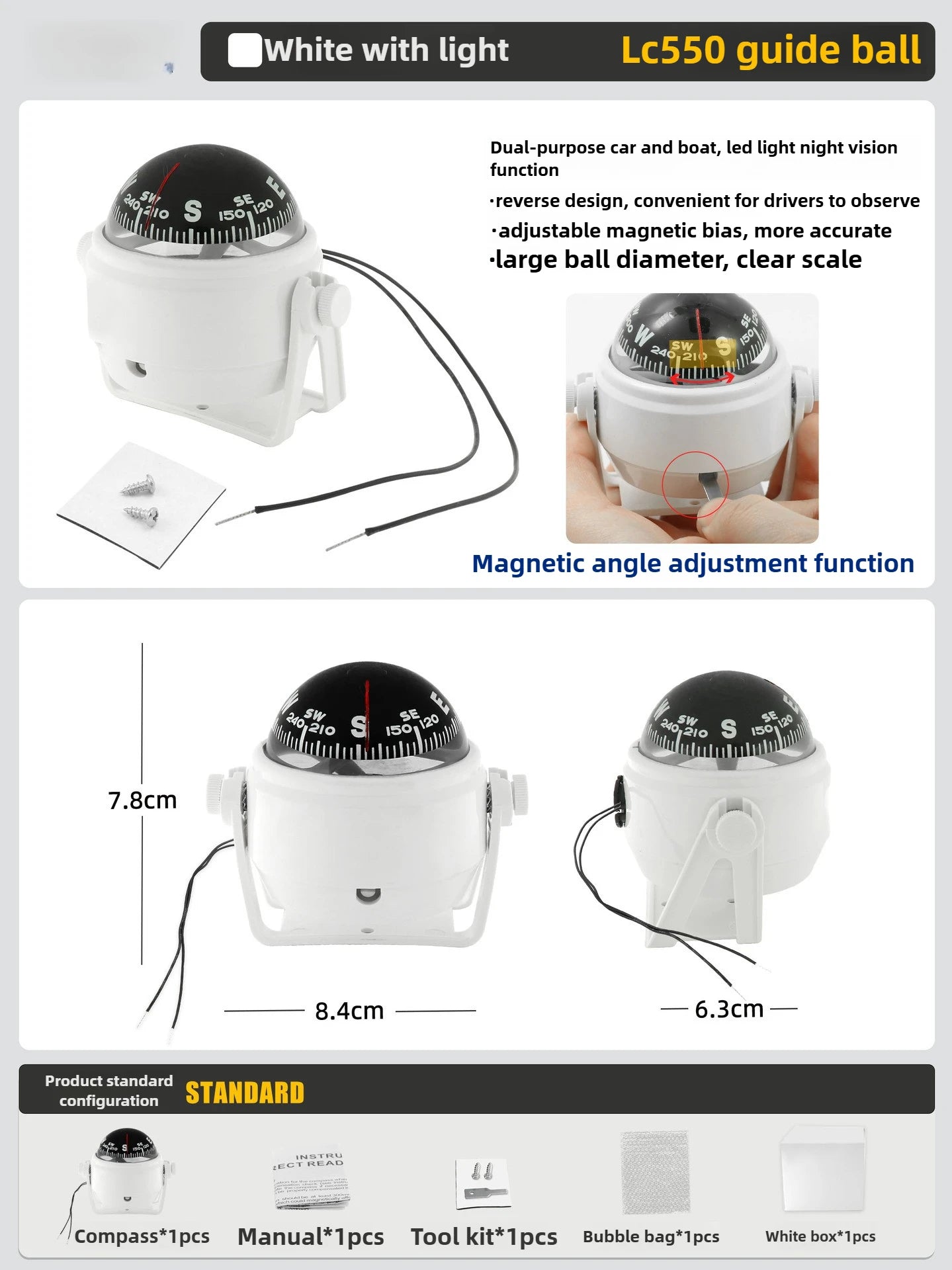 High Precision LED Light Pivoting Compass Navigation Electronic Compass For Marine Boat Car