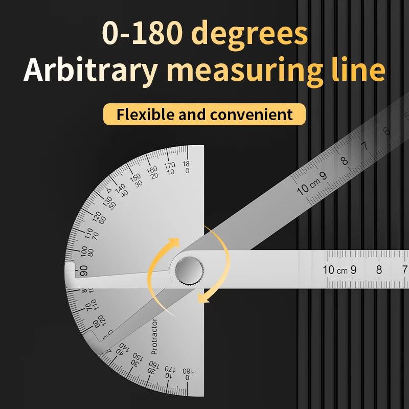 LUXIANZI Stainless Steel Protractor Angle Ruler 180 Degree Guage Woodworking Carpentry Tool Measuring Angle Meter Goniometer