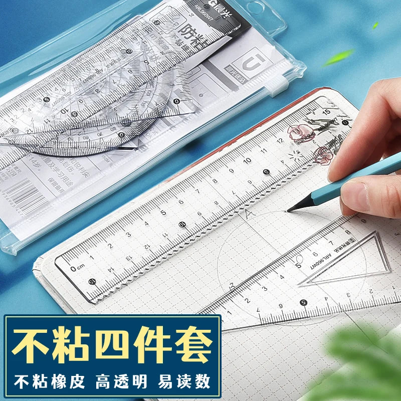 M&G Sets of Rulers, Non-Stick Eraser Crumbs, Straightedge, Protractor, Trigonometers, Acrylic Sets of Rulers, 4-Piece Set for St