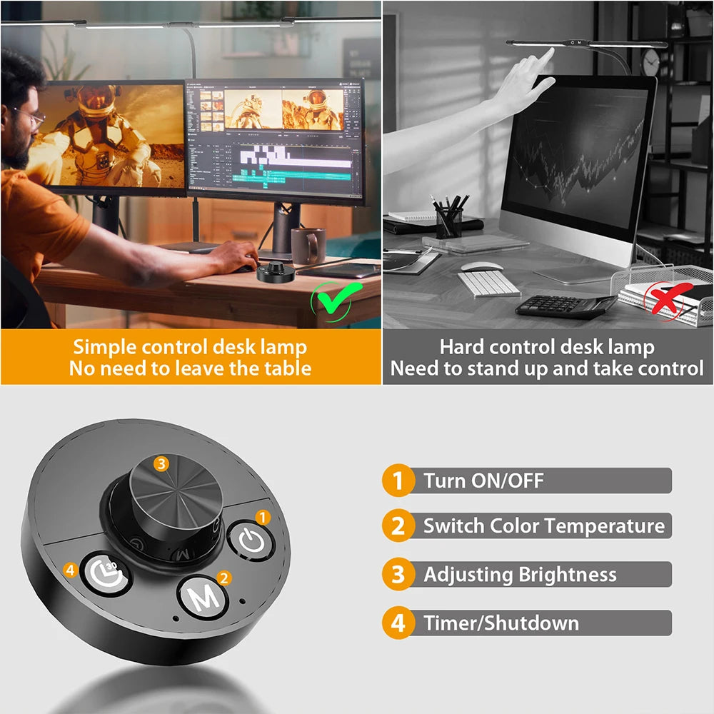 LED Ultra Bright Eye-Caring Desk Lamp 24W Stepless Dimming Flexible Gooseneck Clip-on Office Architect Desk Lamp PC Screen Lamp
