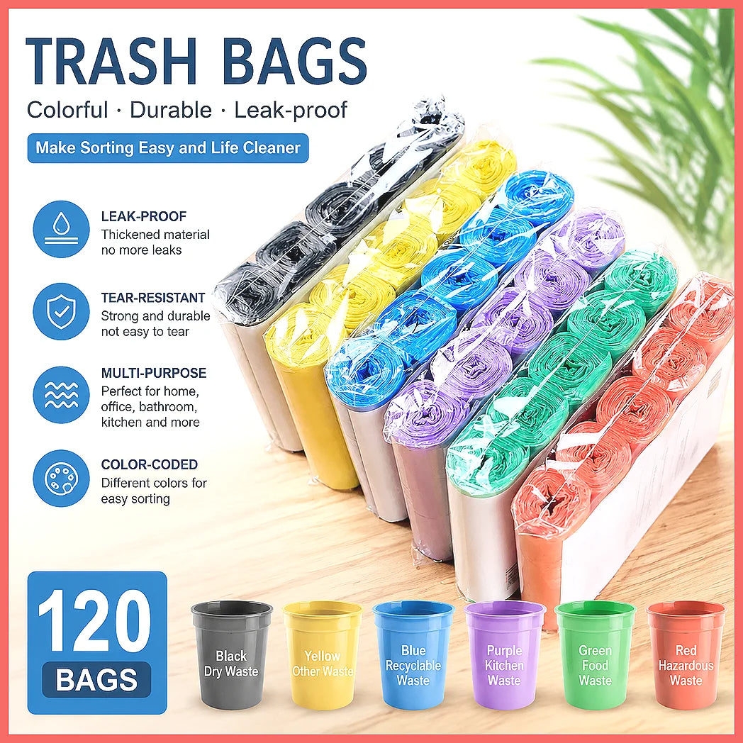 5 Rolls 100Pcs Household Disposable Trash Bags Kitchen Garbage Pouch Cleaning Waste Plastic Bag Storage Strong