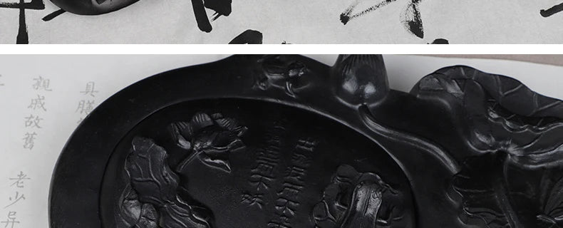 Carving Ink Stone Lotus Shaped Natural Calligraphy Rock Grinding Inkstone Plate Chinese Painting Calligraphie Strong Ink Inkslab