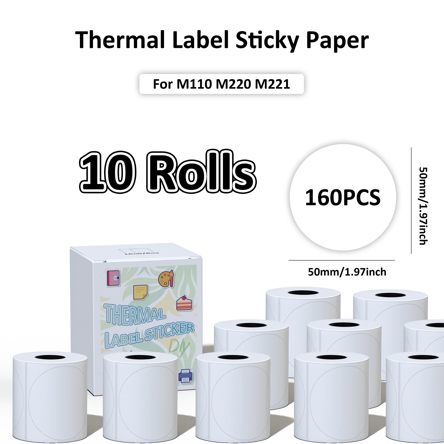 50x50mm Waterproof Self-Adhesive Thermal Labels for Shipping Barcodes Retail Price Tags Office Storage & Organization Stickers