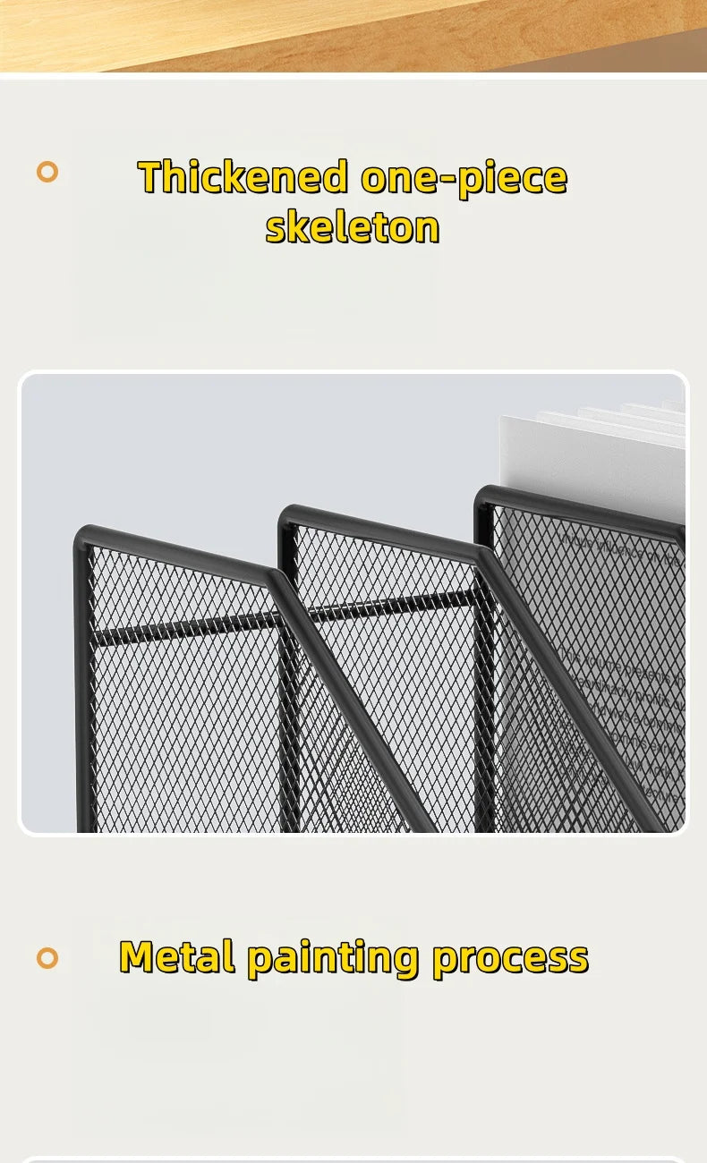 3 or 4 Slot Desktop File Organizer Metal Mesh Magazine Book Document Holder Black White for Office School Home Students Teachers