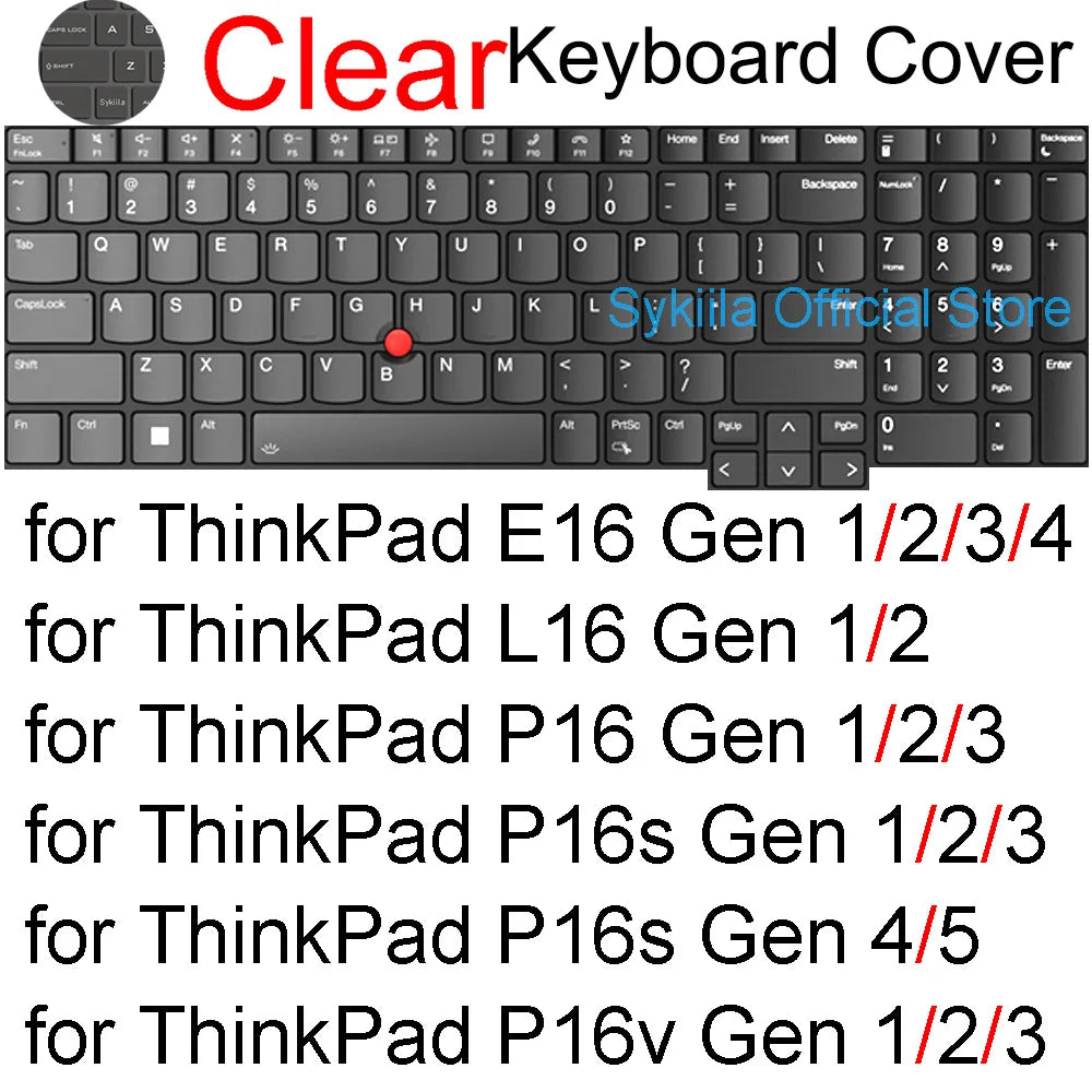 Keyboard Cover for Lenovo ThinkPad 16 Z16 P1 X1 E16 L16 P16 T16 P16s P16v T1g T16g Gen 8 7 6 5 4 3 Silicone Protector Skin Case