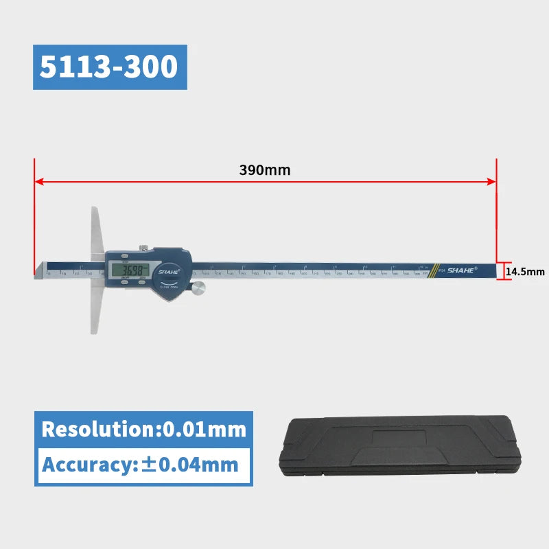 SHAHE Depth Vernier Caliper Micrometer 150/200/300 Mm Digital Vernier Caliper Stainless Steel Electric Digital Depth Gauge
