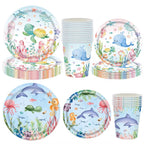 Sea Animal Theme Disposable Tableware Under The Sea Baby Shower Party Plates Napkins Cups Ocean Animals Birthday Party Supplies
