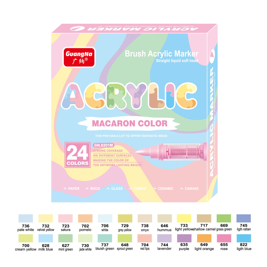 GuangNa 12-72 Colors Soft Brush Acrylic Marker Pen Set,Skin Tone, Macaron color,DIY Hand Drawn,Paint Art Markers pens,GN.8201F/M
