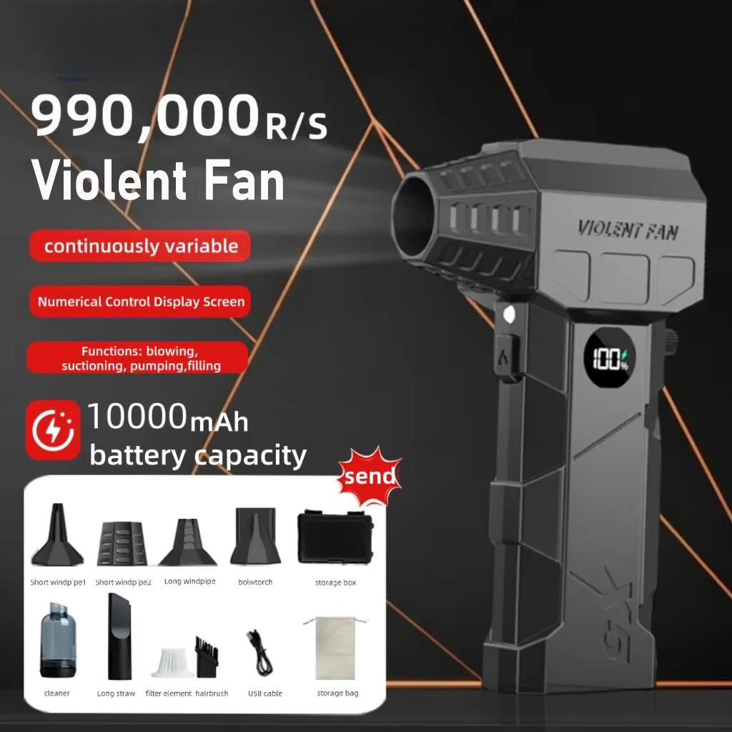 990000RPM Electric Air Blower, Hight-speed Turbo Blower Jet, Brushless Motor with Vacuum kit, Powerful Duster, Christmas Gifts
