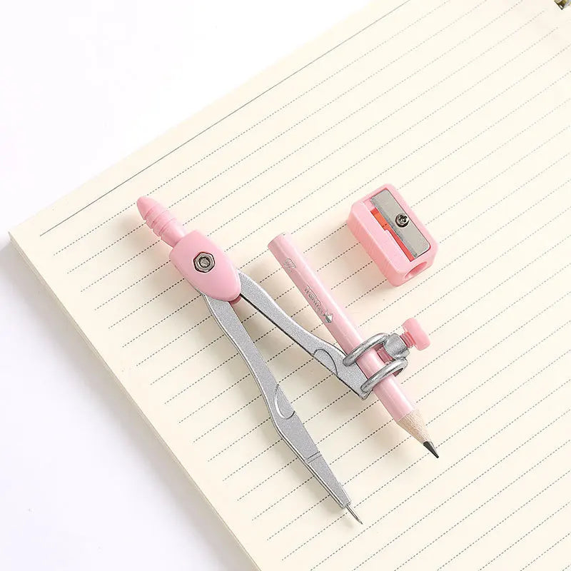 Metal Zinc Alloy Compasses Set,2B Pencil,Drawing Gauge,Removable Pencil,With Sharpener,Student Products 2218