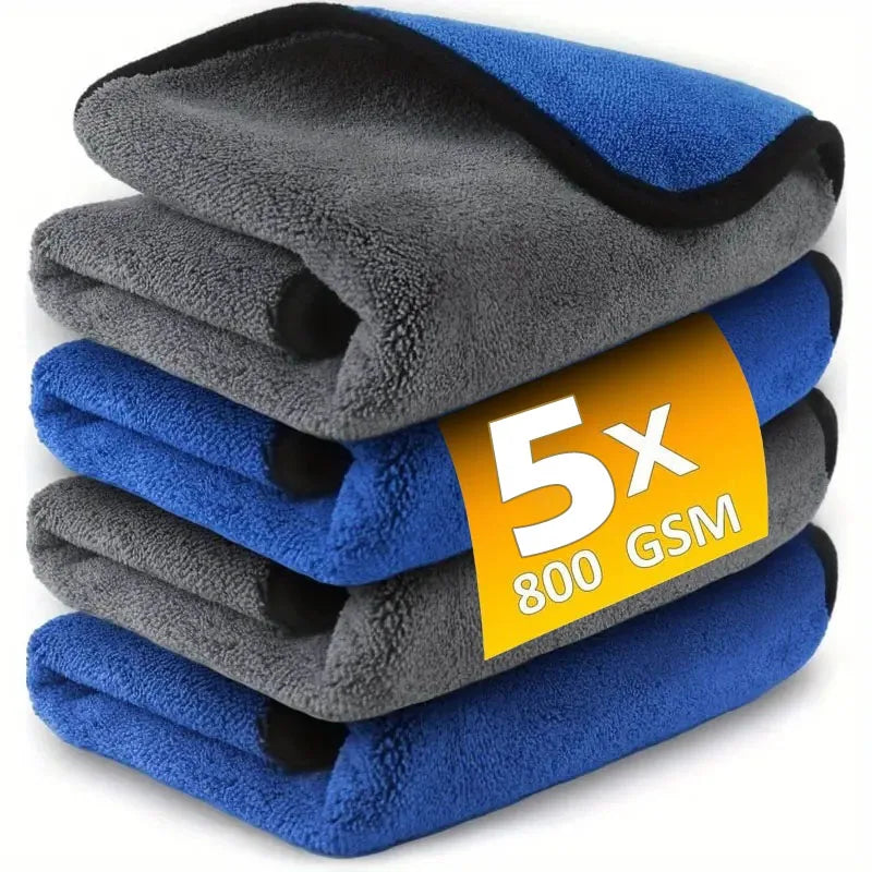 1/5pcs Microfiber Car Washing Towel Soft Quick Drying Windows Mirrors Wiping Rags Home Double Layer Cleaning Cloths 500GSM